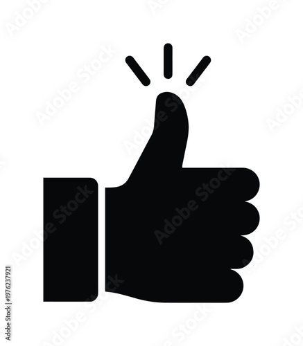 Thumbs up icon in black minimalist style, social media like button vector, positive feedback hand gesture symbol for web interface design