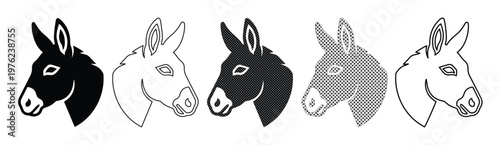 Schilderij op canvas Minimalist donkey head vector icons, set of 5 donkey profile illustrations in bl