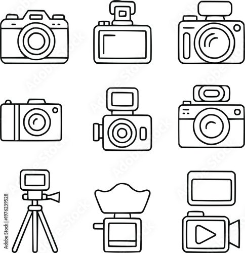 Photography & Video Line Icon Collection  Cameras, Lenses, and Recording Gear