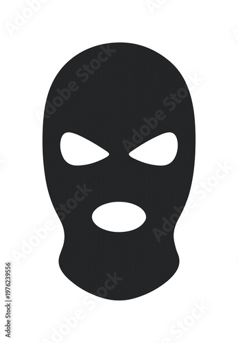 Black balaclava mask vector icon, criminal ski mask silhouette, full face headgear for winter sports and security concepts