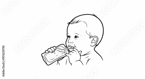 Line drawing of a baby drinking from a bottle
