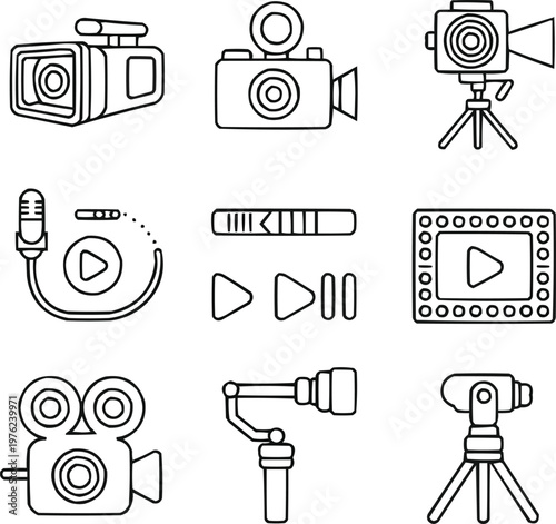 Photography & Video Line Icon Collection  Cameras, Lenses, and Recording Gear