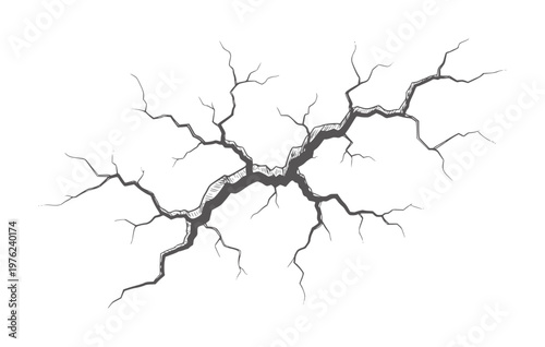 Hand drawn dark grey crack spreading across white fissure fracture break split