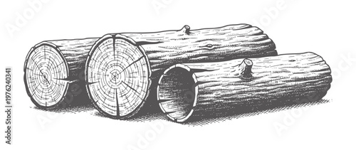 Three rough cut wood logs with visible grain and bark texture timber lumber
