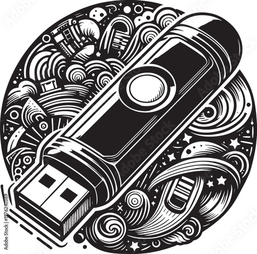pen drive Black line art vector design icon