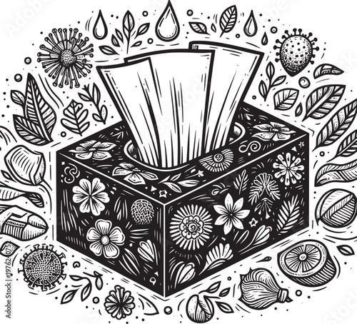tissue box with floral design and allergy symptoms