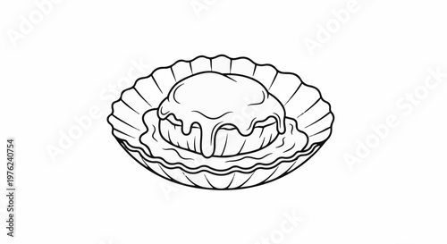 Line drawing of a cupcake with frosting overflowing from a fluted dish