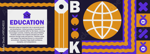 Illustration book education with icon back geometry and school geometric mosaic.