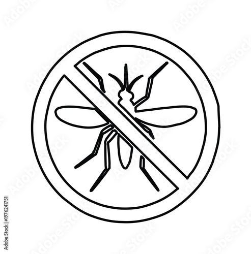 Anti mosquito sign icon in thin line style, mosquito repellent warning symbol, stop insect pest control vector illustration for health and safety