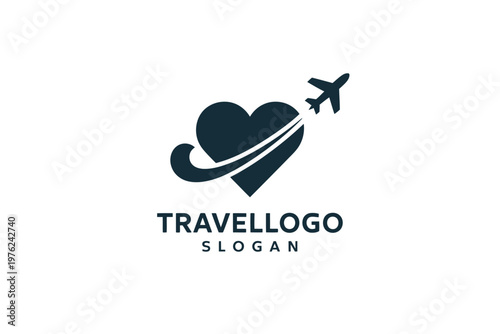 A travel logo featuring a heart with an airplane flying around it