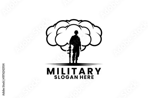 Military Soldier Silhouette with Explosion Logo Template. Simple Military logo design icon