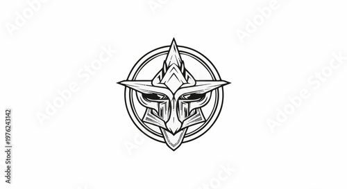 Stylized, sharp-edged, tribal-like mask symbol with a circular frame