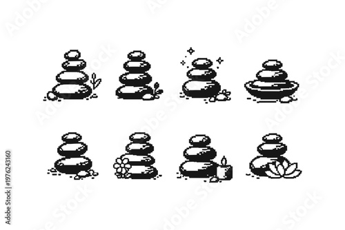 Pixel art zen stones collection for spa and wellness themes