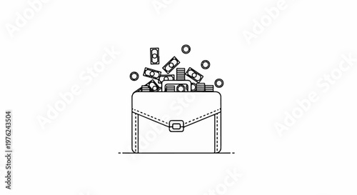 Stylized illustration of an open briefcase overflowing with cash and coins