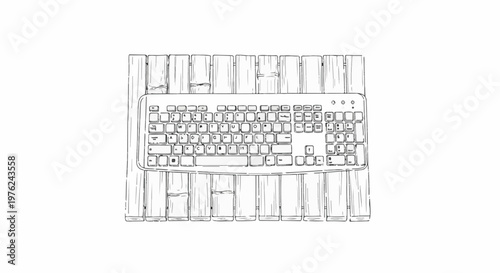 Stylized sketch of a computer keyboard resting on a bamboo mat