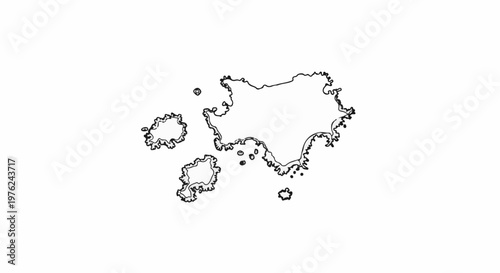 Stylized, monochrome outline of scattered islands and rocks in a body of water