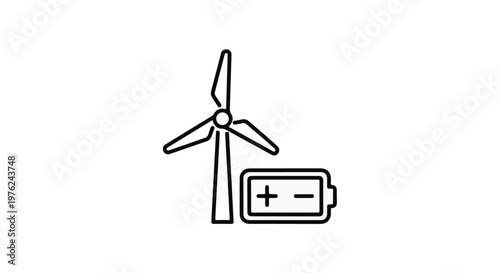 Stylized illustration of a wind turbine next to a battery icon