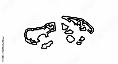 Stylized outlines of two island archipelagos