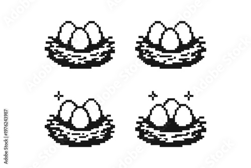 Pixel art nests with eggs, representing new beginnings and growth