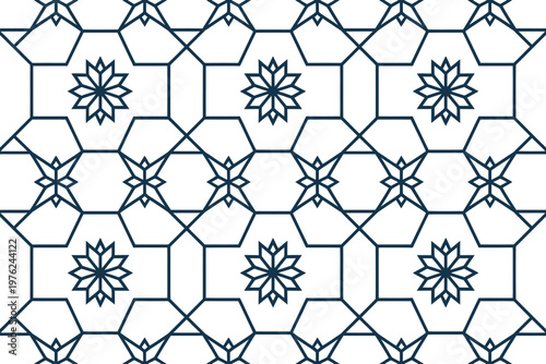 A seamless pattern of intricate geometric shapes and flowers