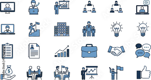  Corporate Business Icon Set with Teamwork Presentation Growth Analytics Handshake and Office Communication Symbols for Professional Workflow Design