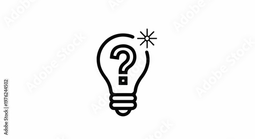 Stylized lightbulb icon with a question mark and starburst, representing an idea