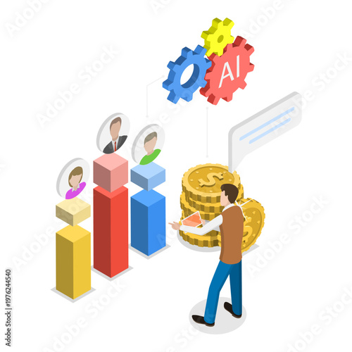 3D Isometric Flat Vector Illustration of AI and Sales, Artificial Intelligence Marketing Strategies. Item 3
