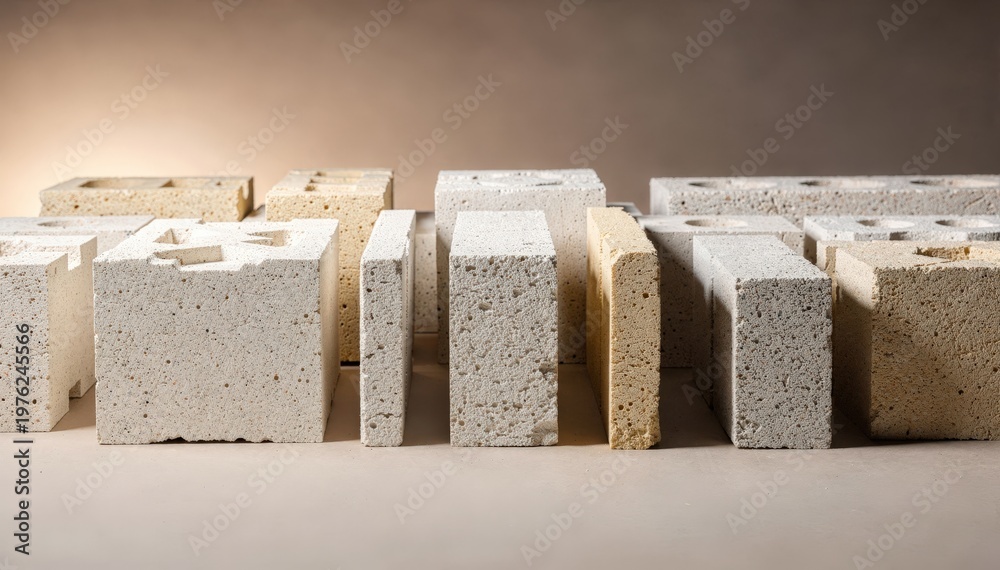 Obraz premium Medium shot capturing insulating refractory bricks arranged carefully focusing on lightweight materials designed to enhance thermal resistance in industrial kiln construction.