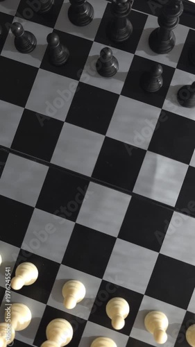 Top down view of chessboard for business strategy and logic concept