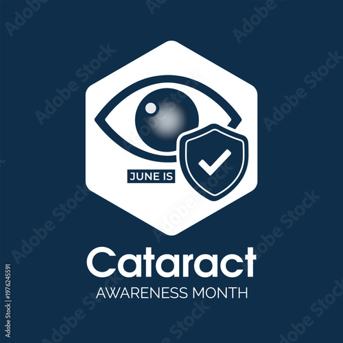 Cataract Awareness Month is observed each June, highlighting a condition where a cloudy area develops in the eye’s lens, affecting vision clarity. Vector illustration. Banner poster background design.