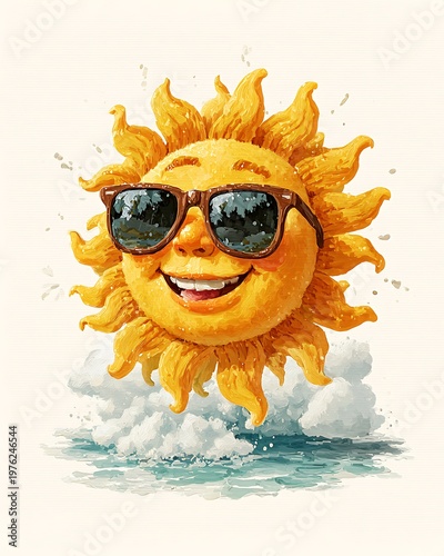 Happy sun face with cool sunglasses art high resolution picture