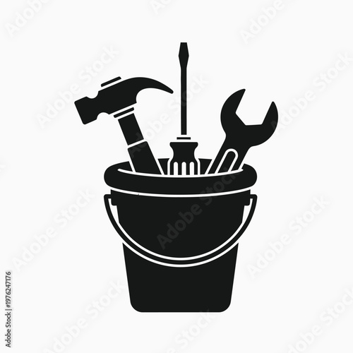 vector illustration of a tools icon set with bucket shovel watering can and containers isolated on white background