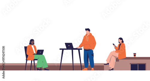 Flat design people working, business team collaboration, office workers, remote team, vector illustration