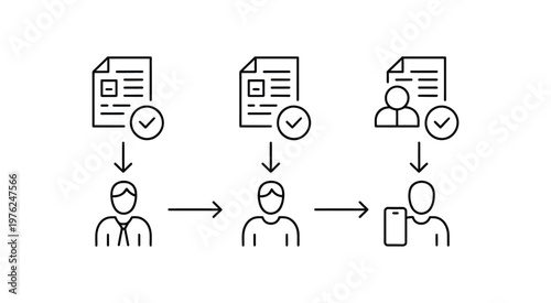 Business workflow illustration, document approval, task completion, process flow, task tracking, approval system, operational efficiency and management concept.
