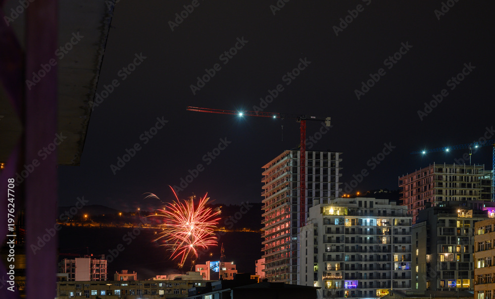 Fototapeta premium Celebratory Fireworks in Saburtalo on New Year's Night