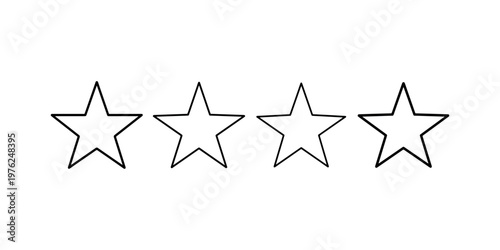Four outline stars in a horizontal line on white background symbolizing rating or review