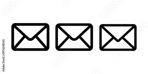 Email envelope icon set featuring black line art mail symbols for digital communication inbox messages newsletter contact and corporate correspondence web