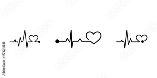 Heartbeat line vector icon set, cardiogram logo or heart rate pulse in linear style, medical sign or symbol illustration