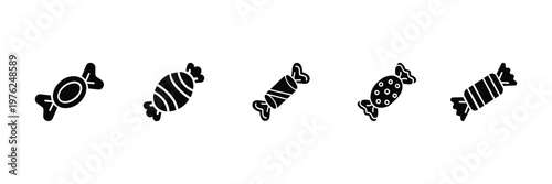 Candy icon set. Sweet dessert chocolate lollipop, sugar treat, glyph vector isolated on white background