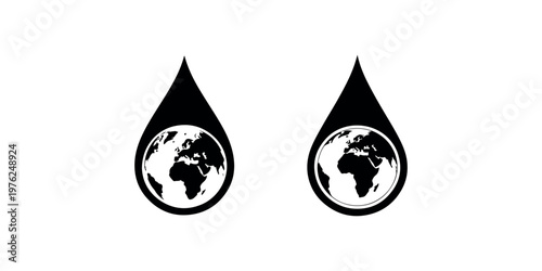 Drop of water with earth globe icon representing global environmental sustainability and ecology conservation for nature protection and resources management