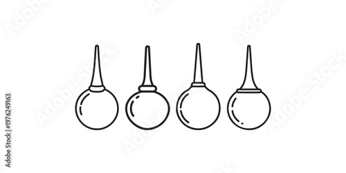 Enema syringe in line style vector collection isolated on white background. medical equipment for intestinal cleansing or ear washing.