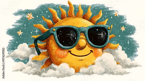 Smiling sunshine character with cool shades illustration high resolution picture