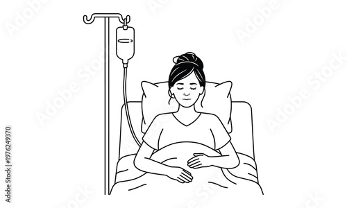 woman in hospital bed with iv drip