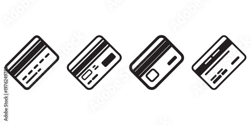 Collection of four credit card icons representing payment methods banking transactions financial services debit cards online shopping