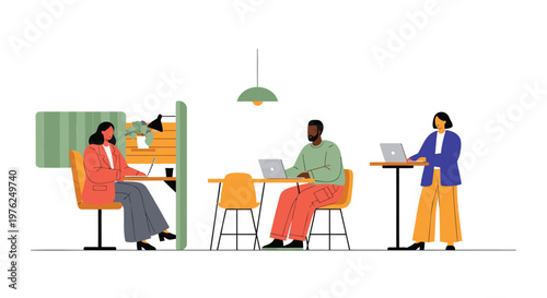 Office workers, colleagues, people collaborating, workspace, laptops, business team