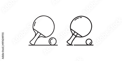 Table tennis paddle and ball icon set featuring outline and bold stroke styles for sport competition branding and recreational activity equipment design