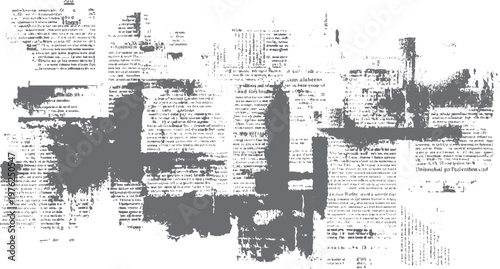 Distressed gray grunge overlay on vintage newspaper text and scattered dots