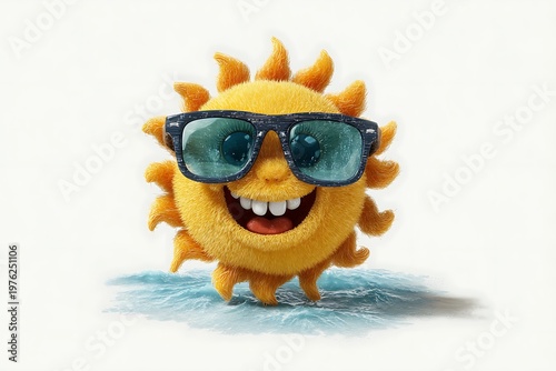 Adorable sun cartoon smiling with trendy glasses high resolution picture