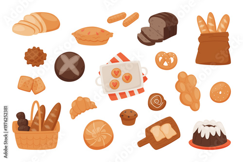 Cozy Bakery Elements Collection of Assorted Bread.