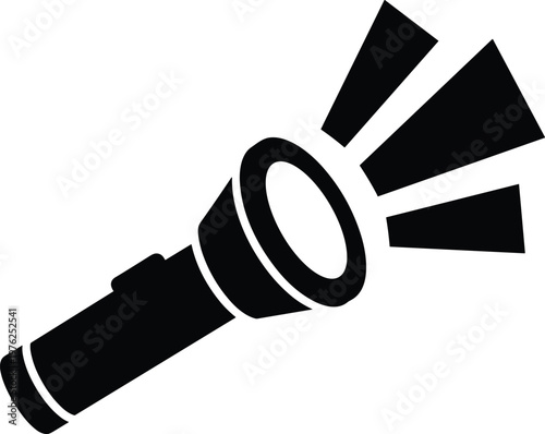 Black silhouette of flashlight emitting light beams.